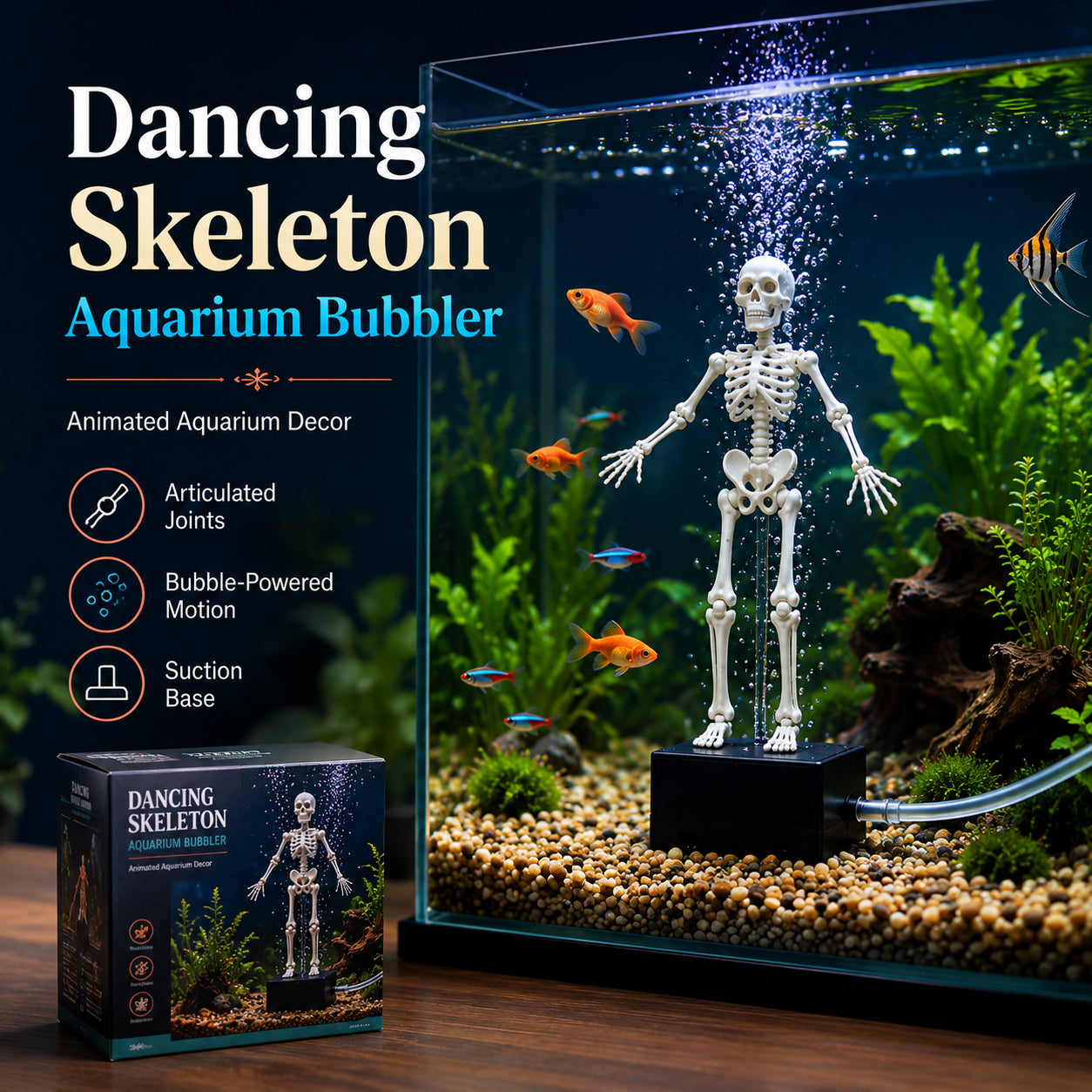 ☠️Dancing Skeleton Aquarium Bubbler—🐟Turn Your Fish Tank Into A Spooky Underwater World