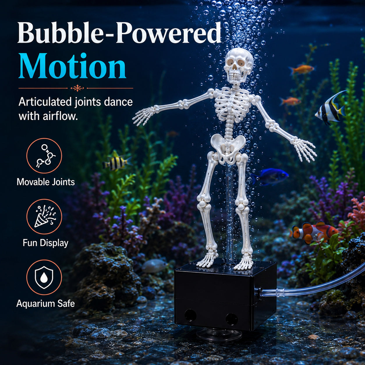 ☠️Dancing Skeleton Aquarium Bubbler—🐟Turn Your Fish Tank Into A Spooky Underwater World