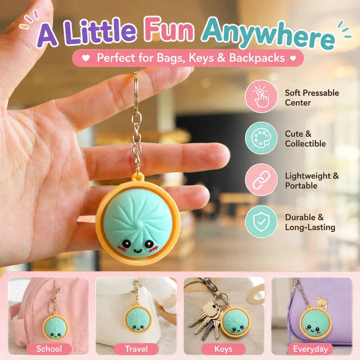 Press-to-Glow Dumpling Keychain – Cute Light-Up Fidget Toy
