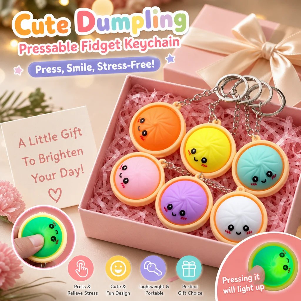 Press-to-Glow Dumpling Keychain – Cute Light-Up Fidget Toy