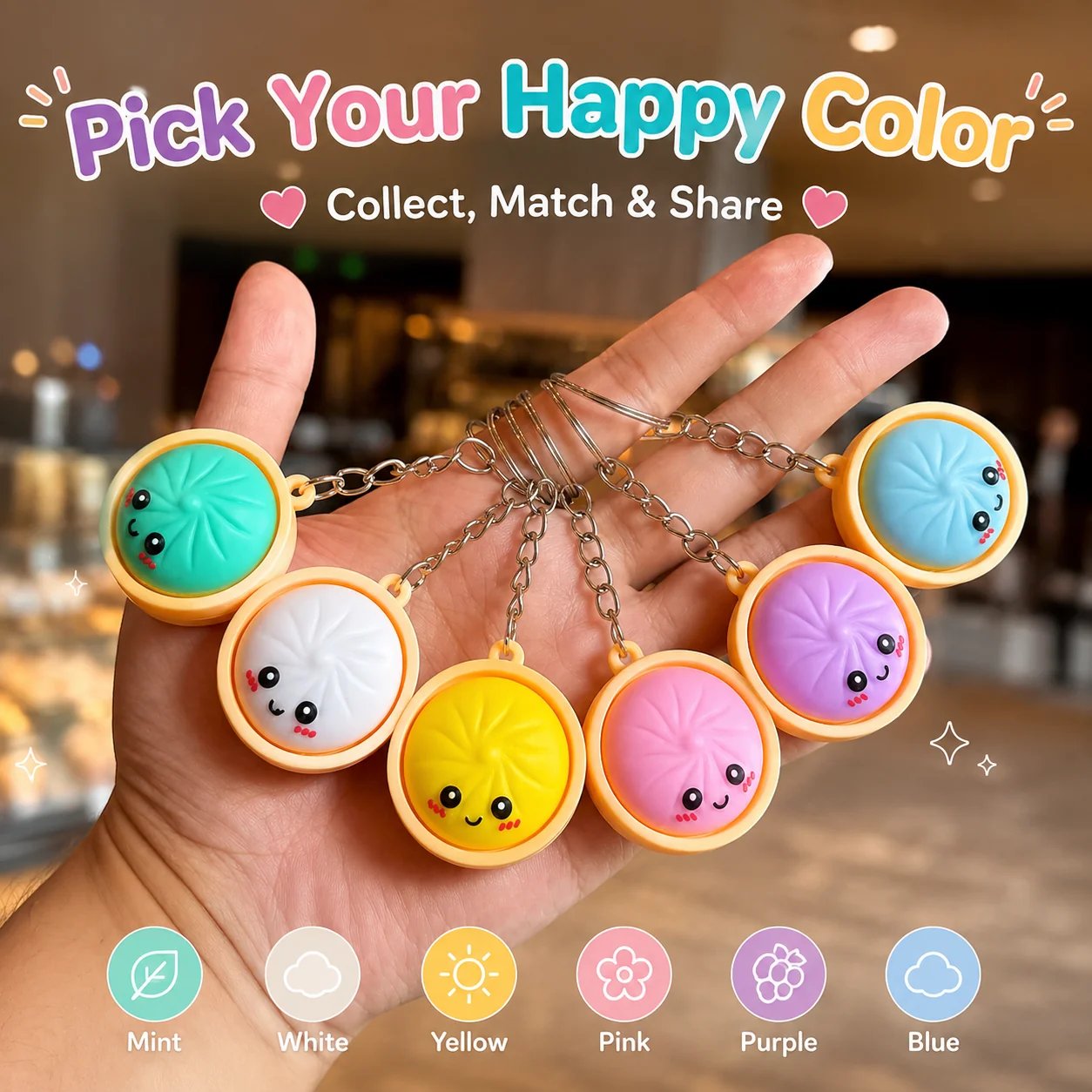 Press-to-Glow Dumpling Keychain – Cute Light-Up Fidget Toy