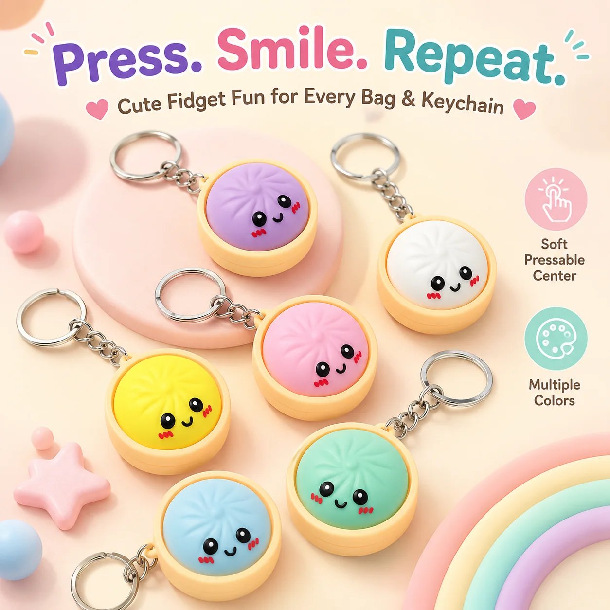 Press-to-Glow Dumpling Keychain – Cute Light-Up Fidget Toy