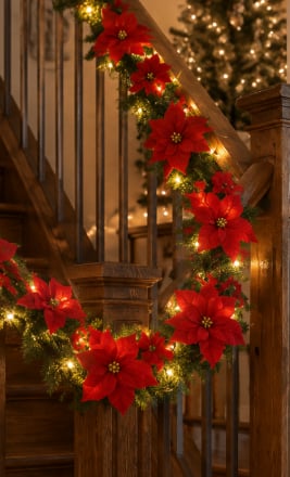 🎁 50% OFF Christmas Gift Decor – Poinsettia LED Garland String Lights