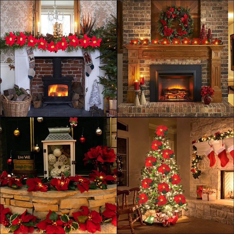 🎁 50% OFF Christmas Gift Decor – Poinsettia LED Garland String Lights