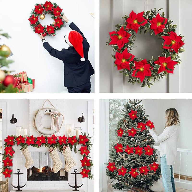 🎁 50% OFF Christmas Gift Decor – Poinsettia LED Garland String Lights