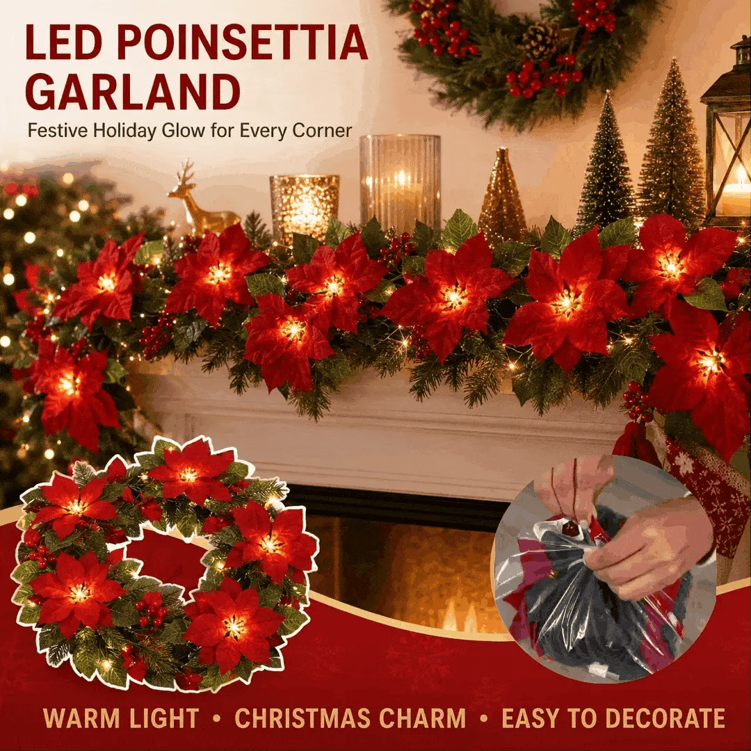 🎁 50% OFF Christmas Gift Decor – Poinsettia LED Garland String Lights