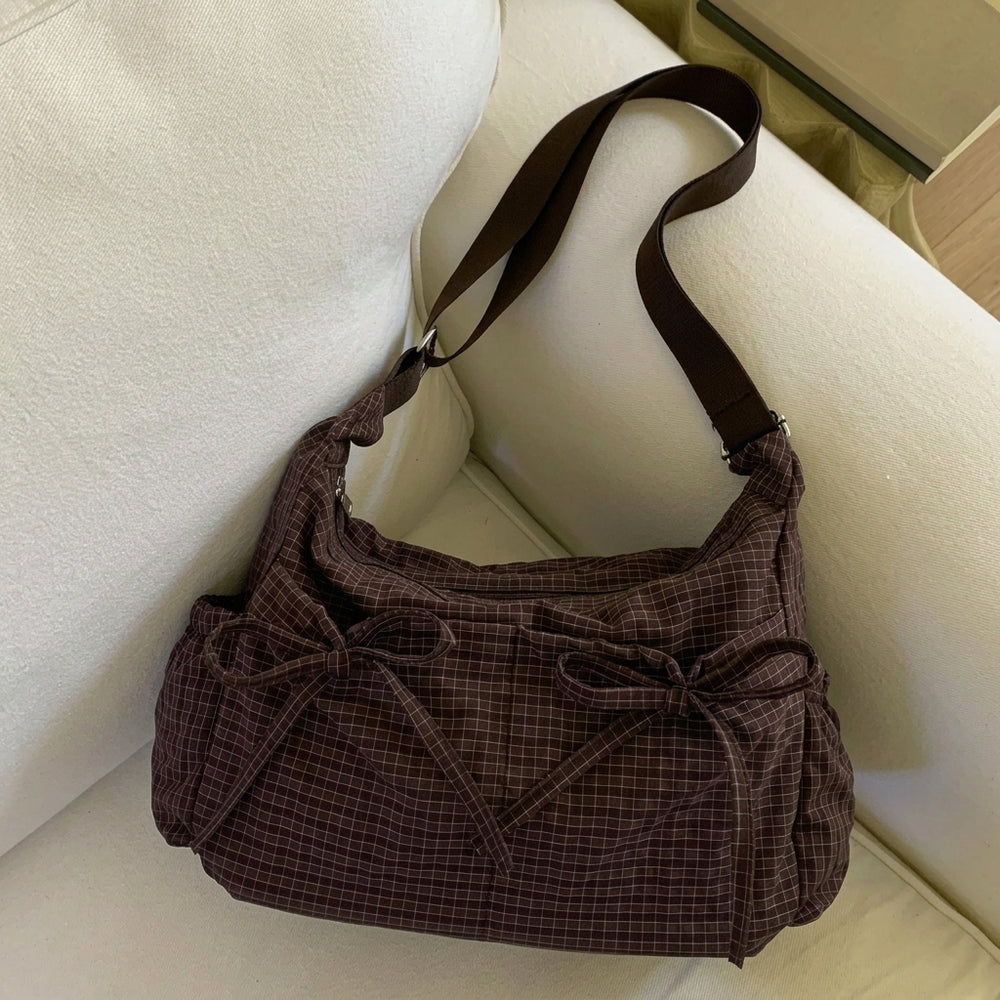 🎀Cute Feminine Double Bow Plaid Purse