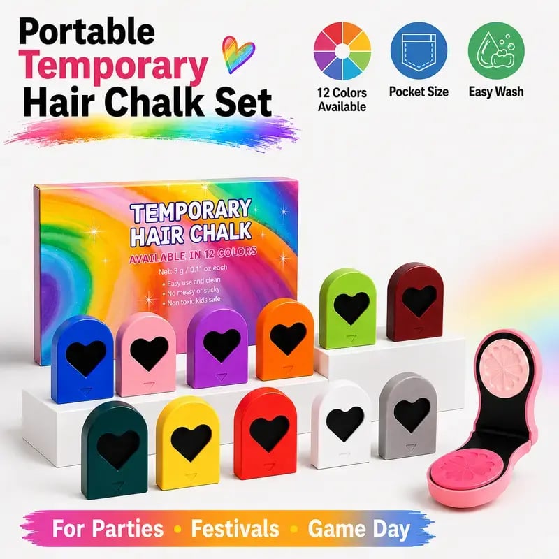 🎉12 Colors Temporary Hair Chalk Set – Washable Instant Hair Dye for Parties, Cosplay & Festivals🌈