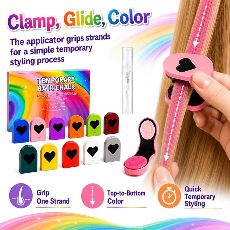 🎉12 Colors Temporary Hair Chalk Set – Washable Instant Hair Dye for Parties, Cosplay & Festivals🌈