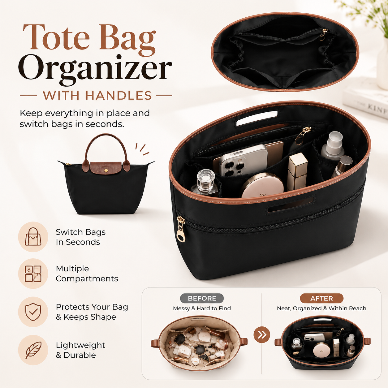 👜 Tote Bag Organizer – Switch Bags in Seconds Without Repacking