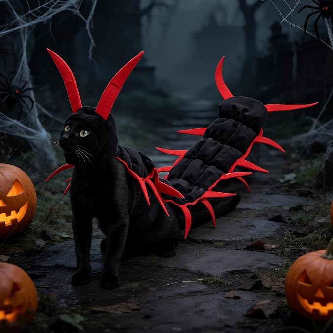 🐱🕷️Halloween Cat Centipede Costume, Funny Pet Role Play Outfit with Adjustable Shoulder Straps