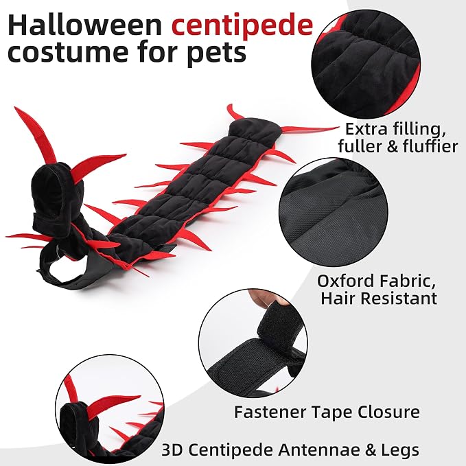 🐱🕷️Halloween Cat Centipede Costume, Funny Pet Role Play Outfit with Adjustable Shoulder Straps