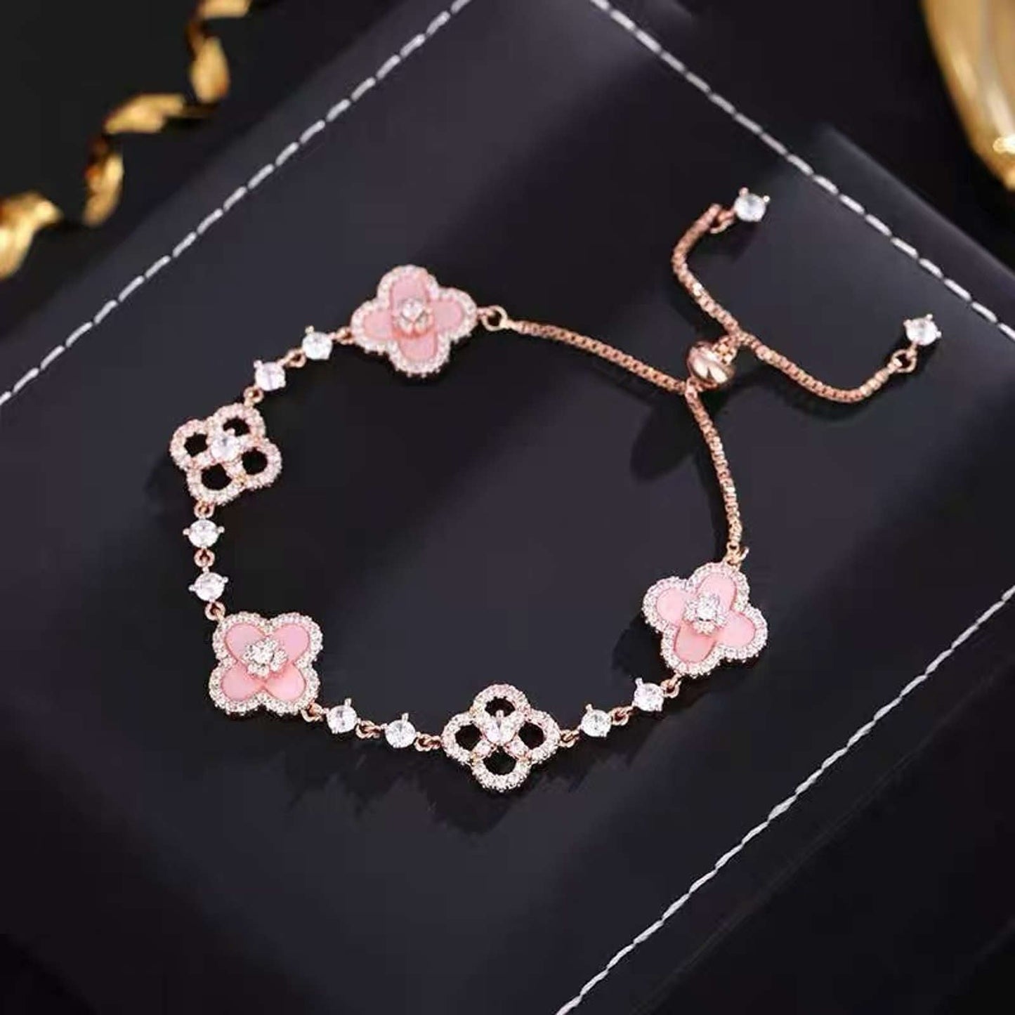 ☘️Crystal Clover Bracelets- Luxury Style 14K Gold Plated -Clover Bracelet Length Adjustable