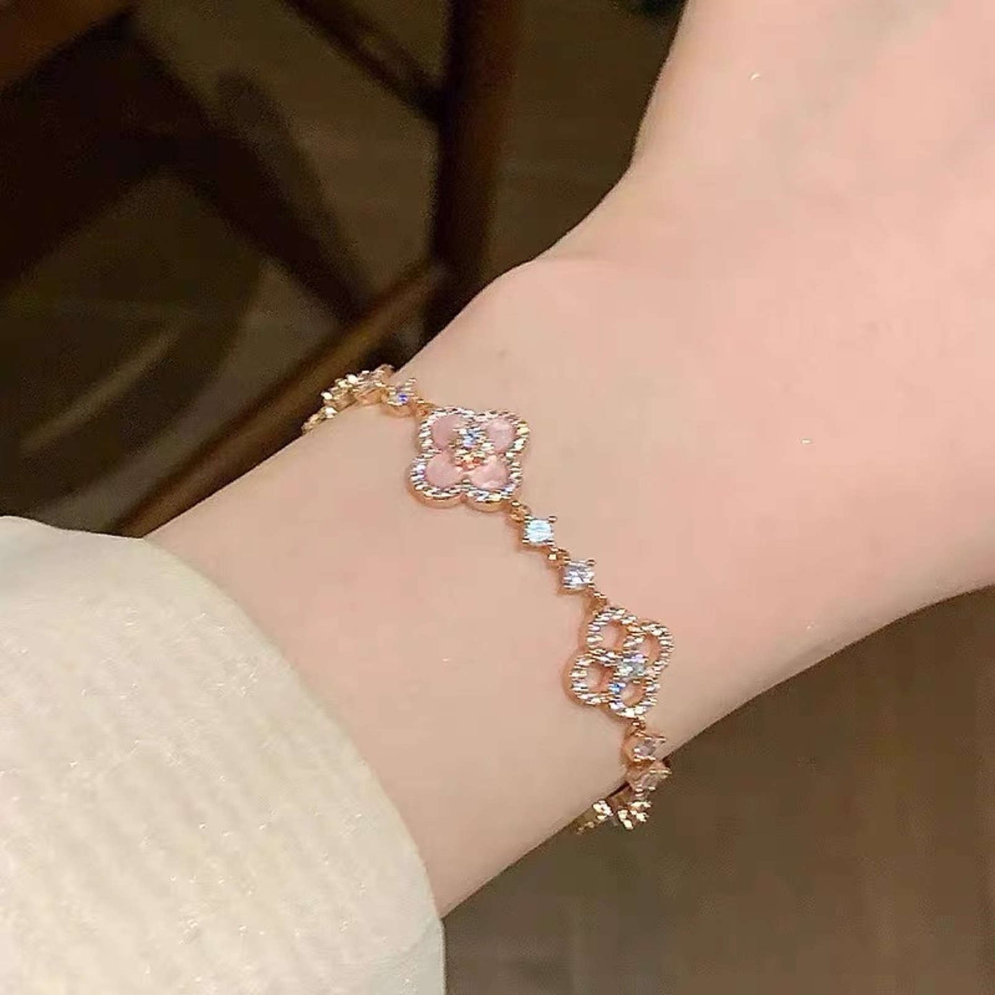 ☘️Crystal Clover Bracelets- Luxury Style 14K Gold Plated -Clover Bracelet Length Adjustable