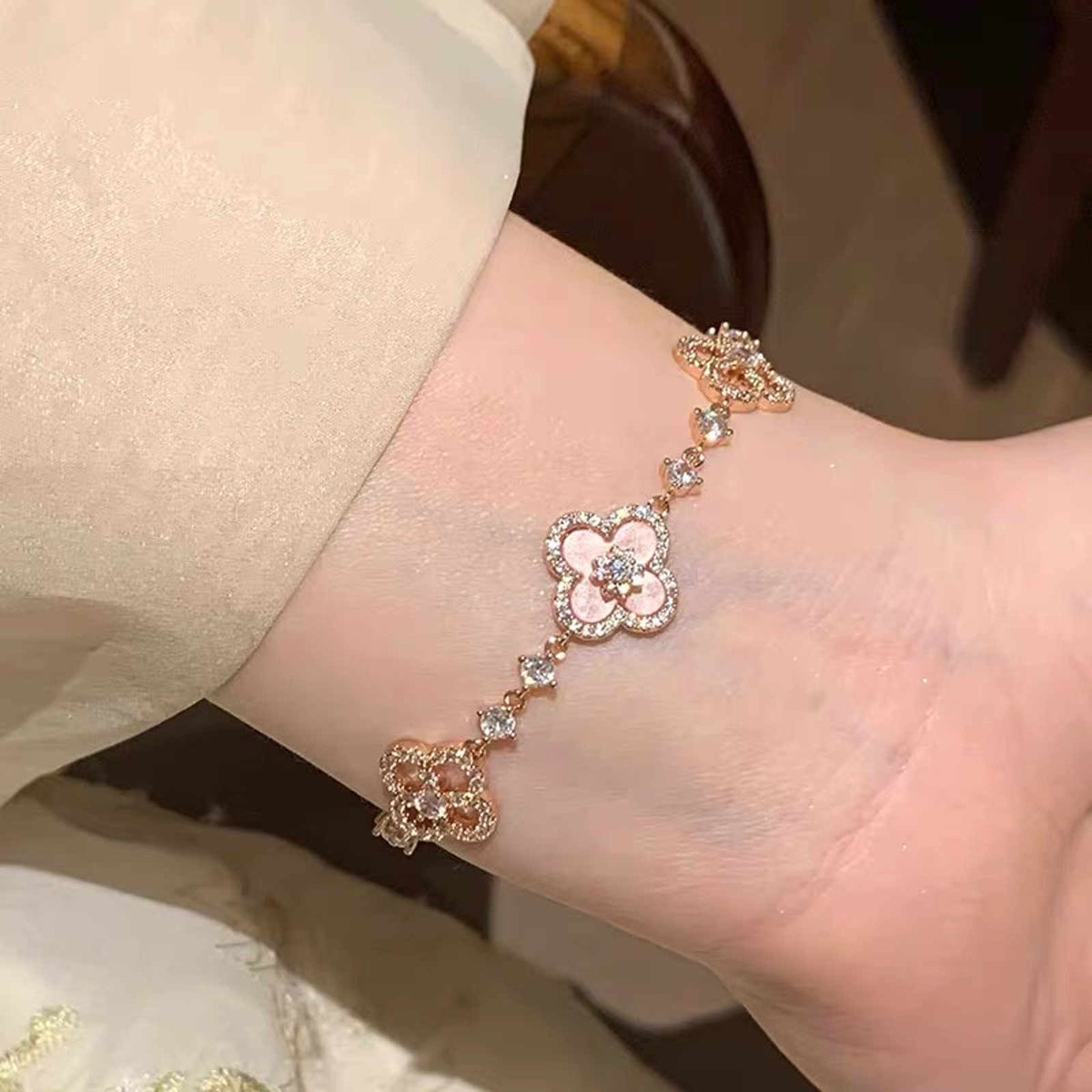☘️Crystal Clover Bracelets- Luxury Style 14K Gold Plated -Clover Bracelet Length Adjustable