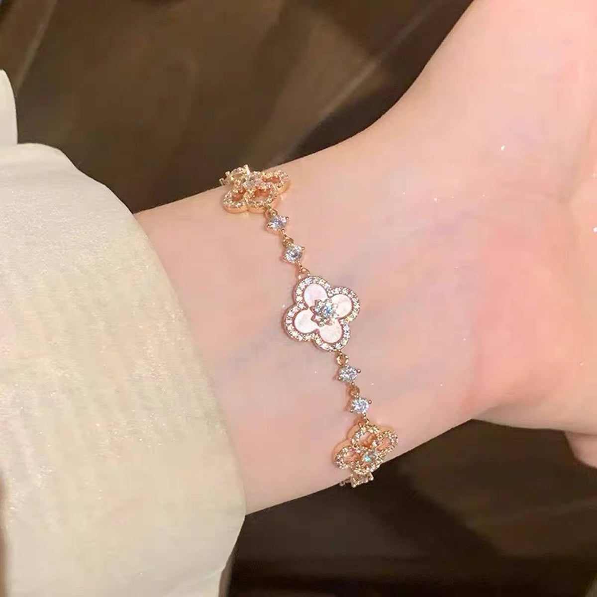 ☘️Crystal Clover Bracelets- Luxury Style 14K Gold Plated -Clover Bracelet Length Adjustable