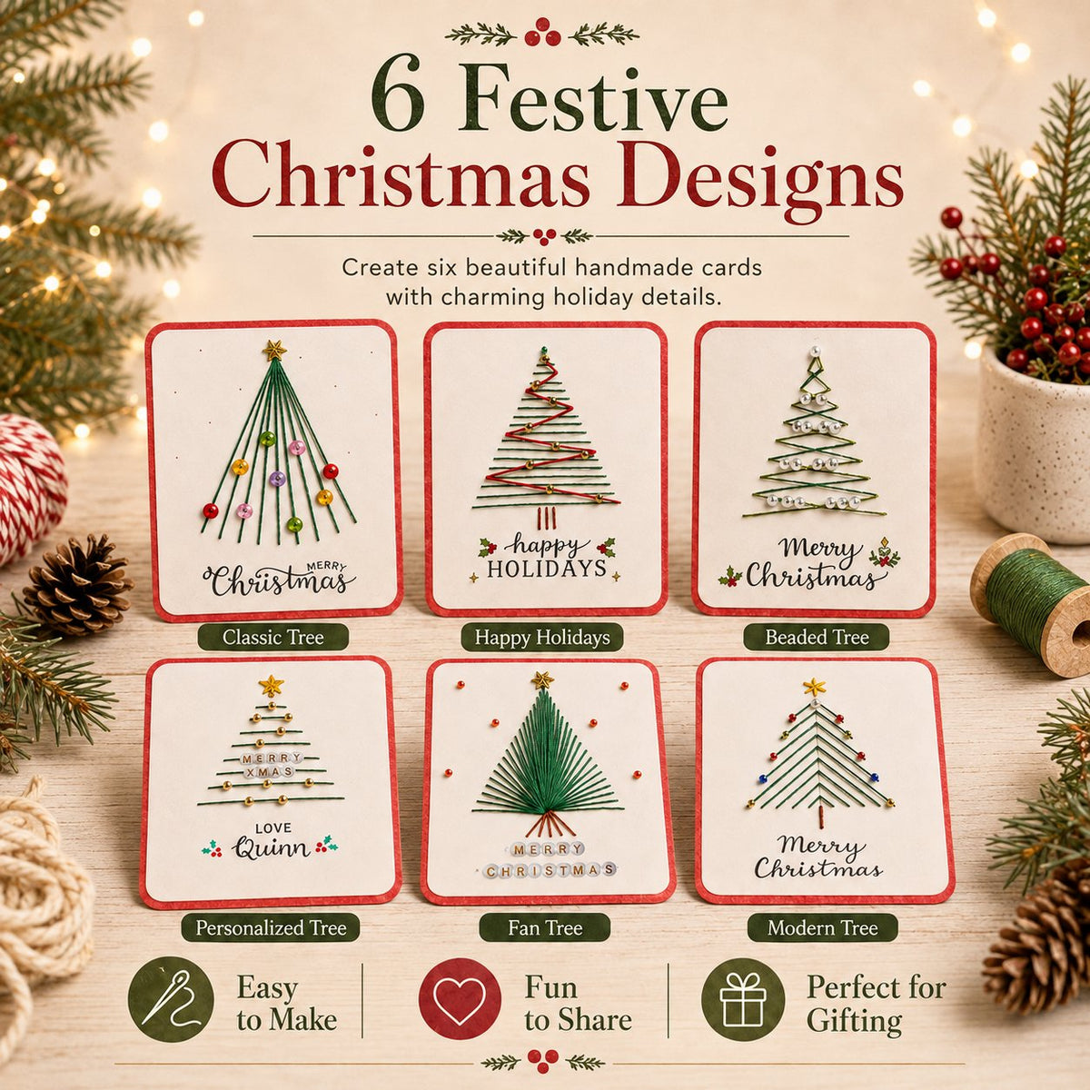 🎄Christmas Thread Art Card Kit – Create Beautiful Handmade Holiday Cards ✨