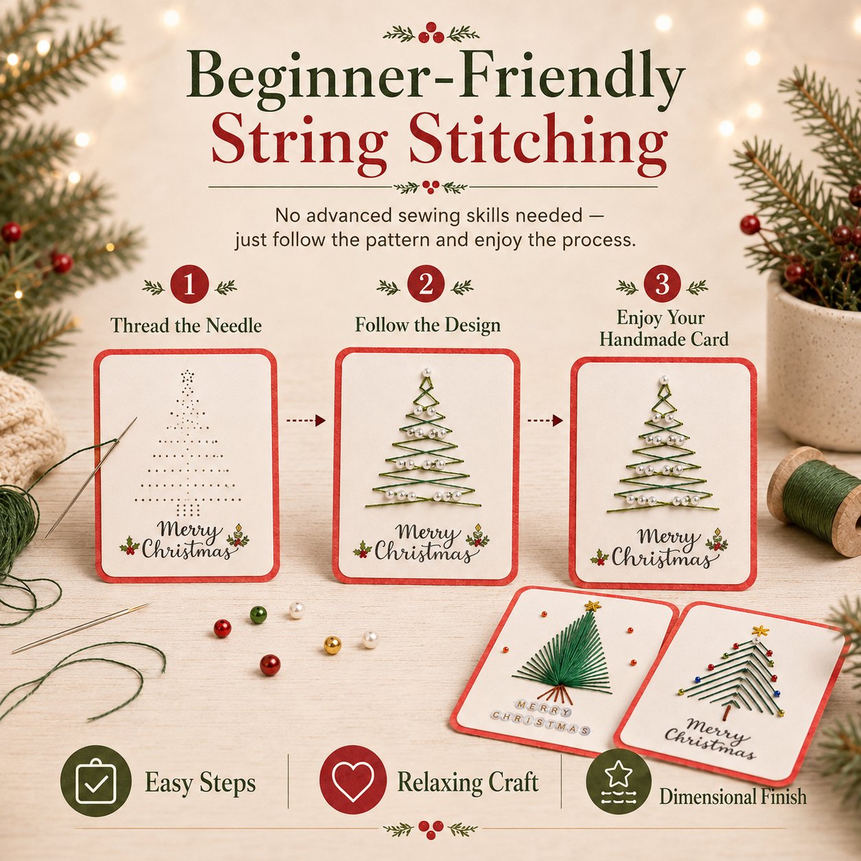 🎄Christmas Thread Art Card Kit – Create Beautiful Handmade Holiday Cards ✨