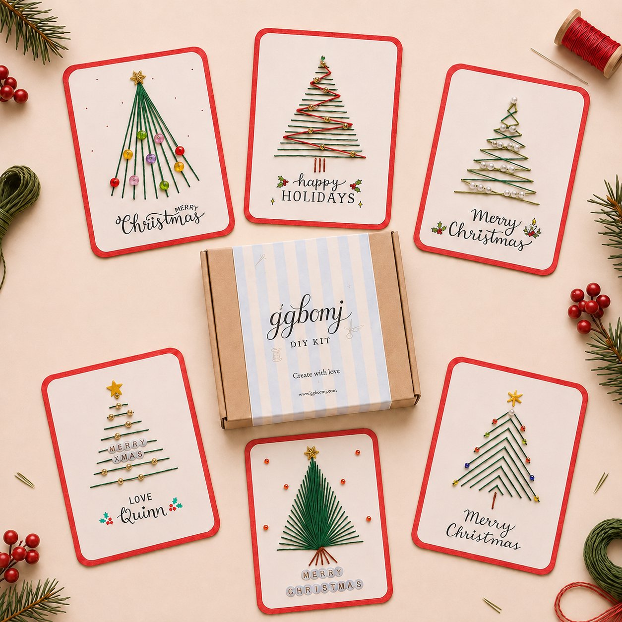 Finished handmade Christmas cards ready for gifting