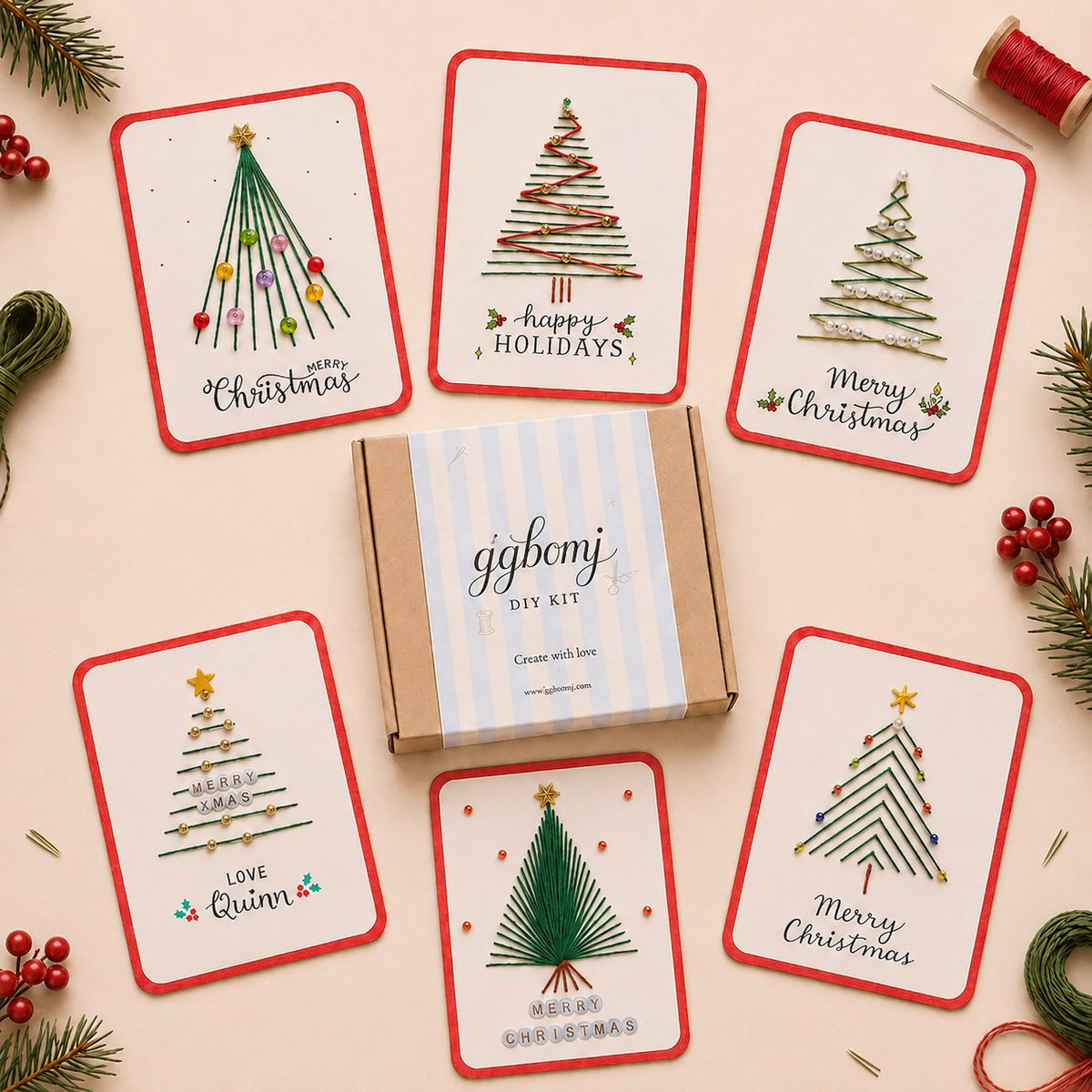 🎄Christmas Thread Art Card Kit – Create Beautiful Handmade Holiday Cards ✨