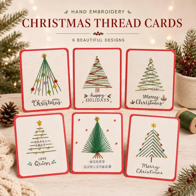 🎄Christmas Thread Art Card Kit – Create Beautiful Handmade Holiday Cards ✨
