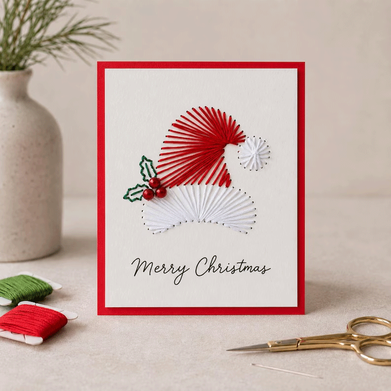 🎄Christmas Thread Art Card Kit – Create Beautiful Handmade Holiday Cards ✨