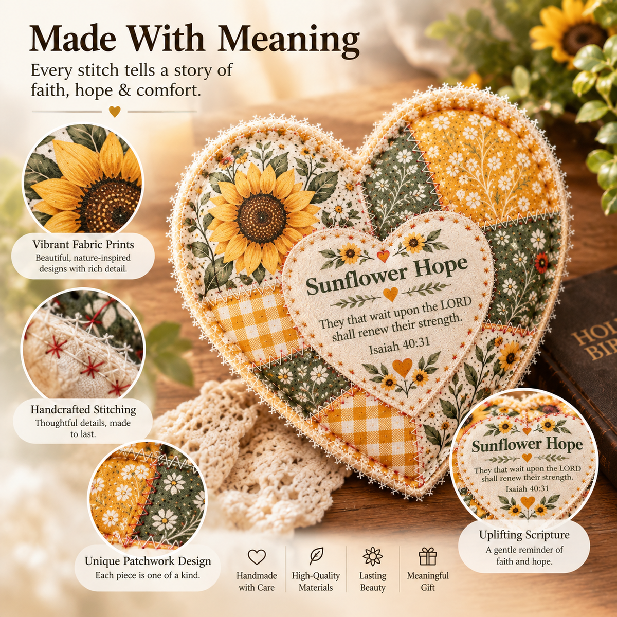 💗Faith & Comfort Patchwork Heart Decor –A Little Reminder That You’re Never Alone（🎁 Buy 2, Get 1 FREE）