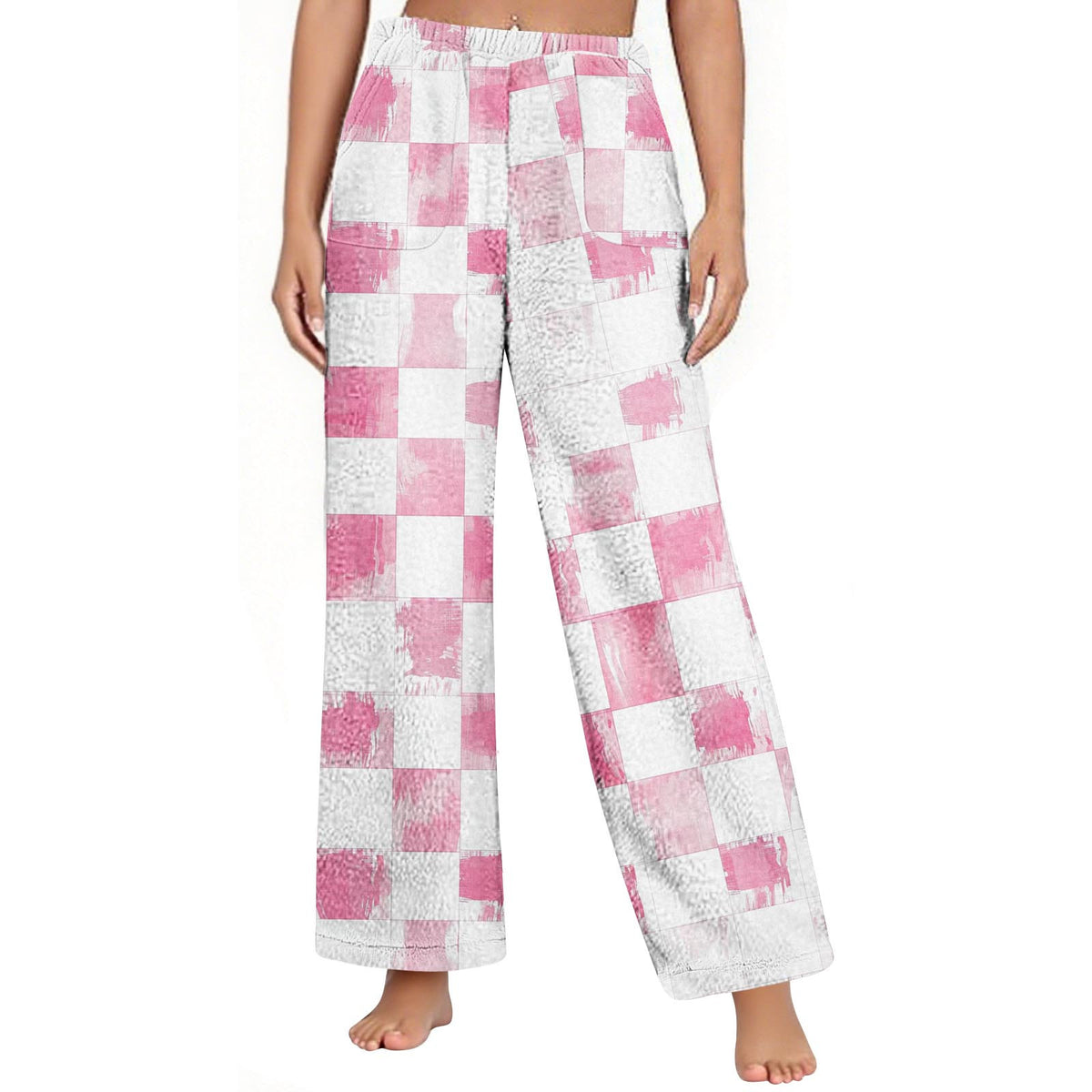 Plush Plaid Bow Lounge Pants – Cozy Wide-Leg Winter Pants