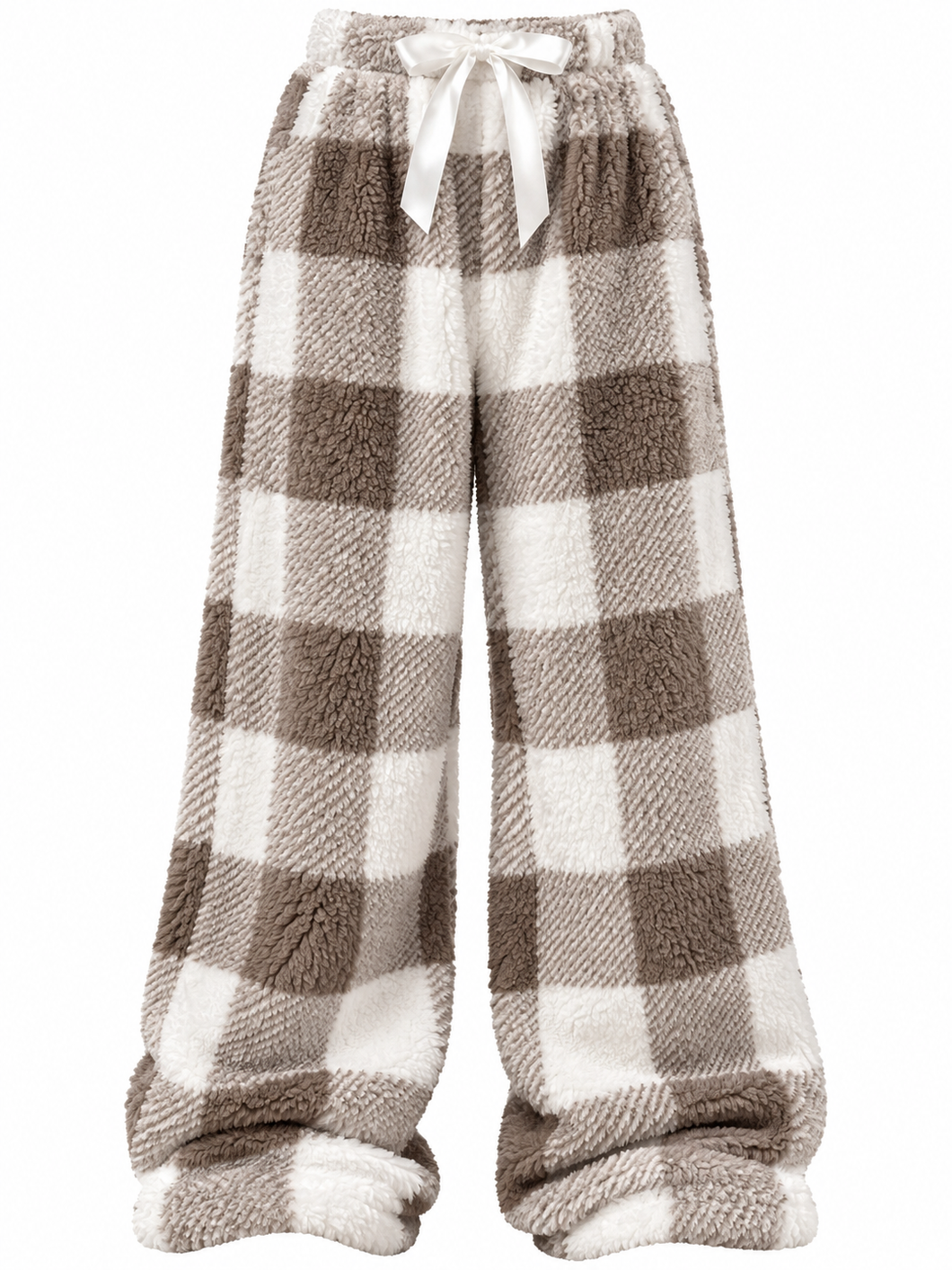 Plush Plaid Bow Lounge Pants – Cozy Wide-Leg Winter Pants