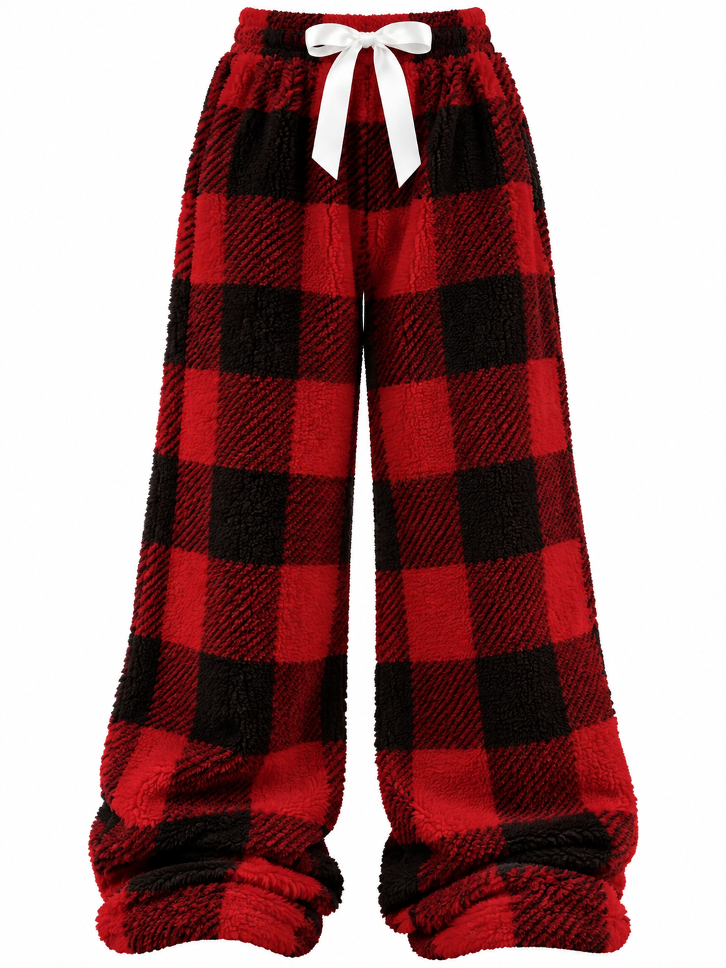 Plush Plaid Bow Lounge Pants – Cozy Wide-Leg Winter Pants