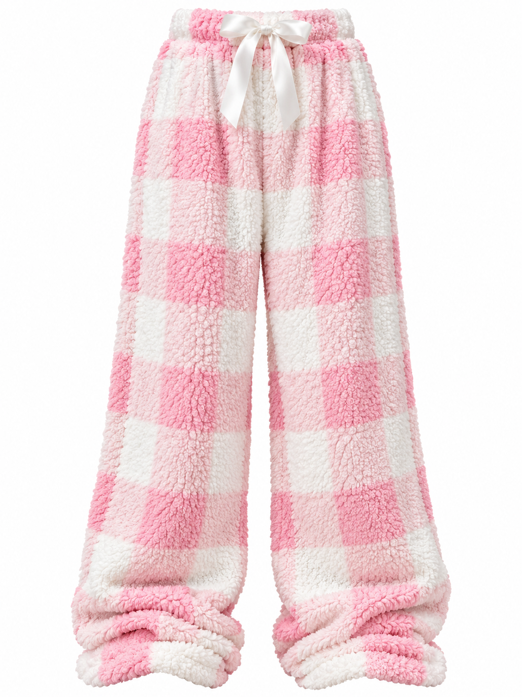 Plush Plaid Bow Lounge Pants – Cozy Wide-Leg Winter Pants