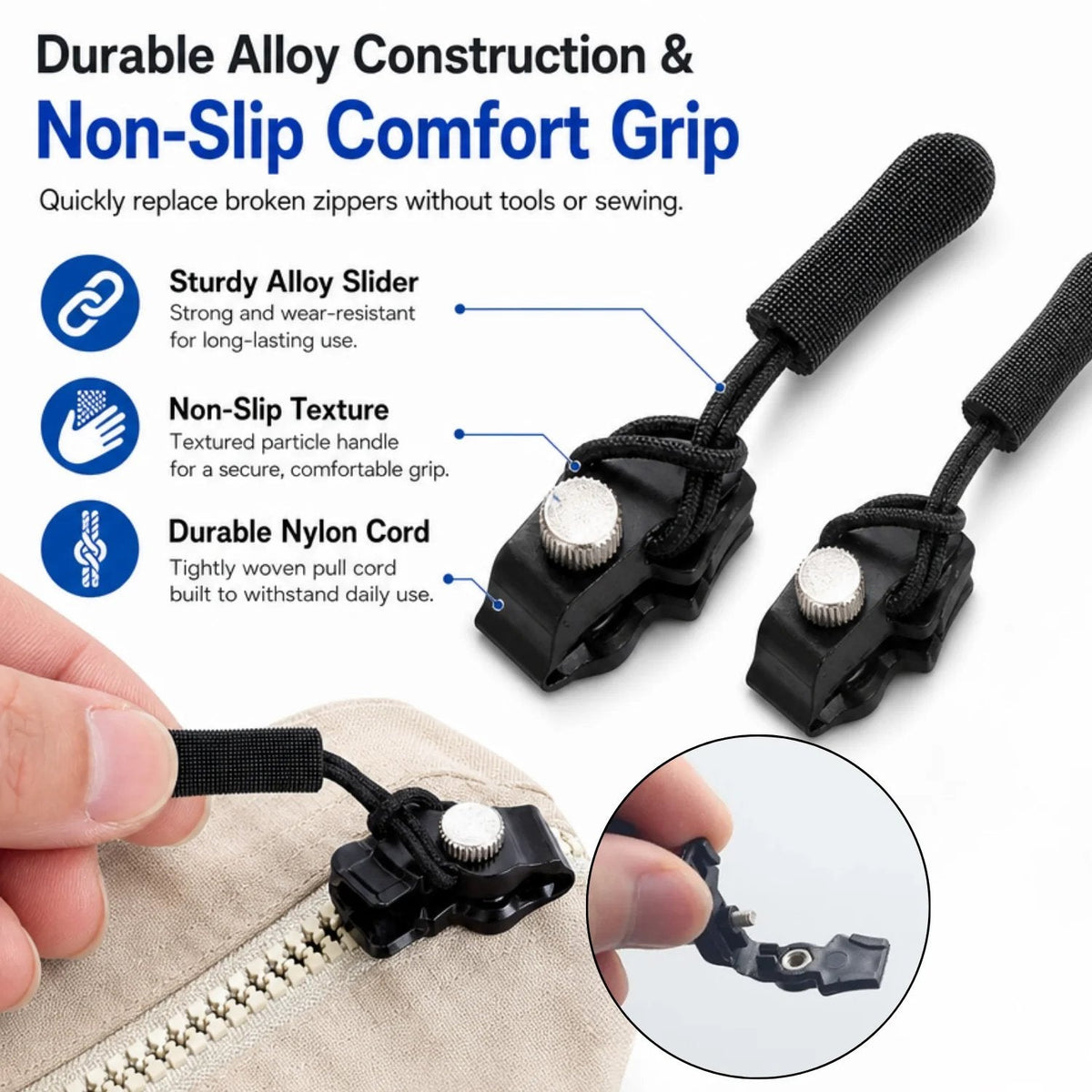 Zip Rescue Kit 🔧 15-Piece Universal Instant Zipper Fix in 3 Sizes