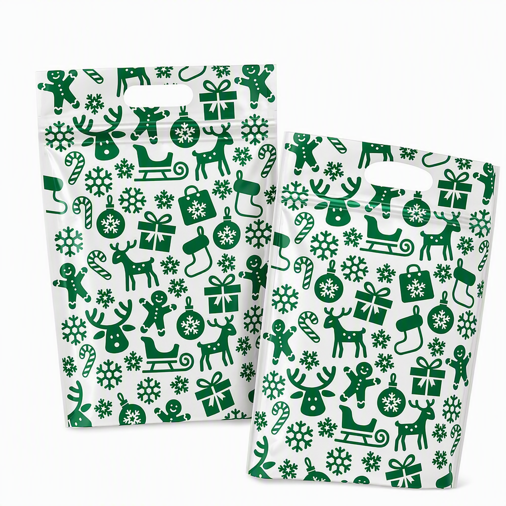 🎄🍪 50PCS Christmas Treat Gift Bags – Cute Stand-Up Zipper Pouches for Cookies, Candy & Homemade Goodies